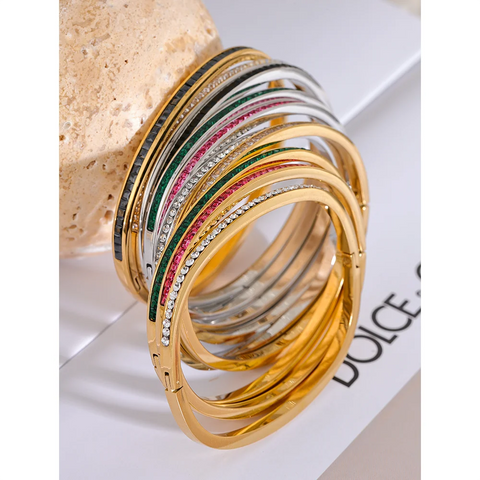 Yhpup Colorful Cubic Zirconia Stainless Steel Bracelet for Women - Luxury Fashion Jewelry
