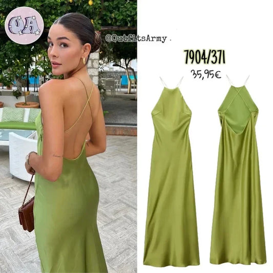 2023 Summer Women's Dress - Silk Satin Sleeveless Fashion