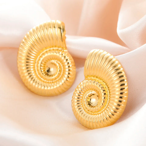 Trendy Gold Conch Stud Earrings for Women | Stainless Steel Minimalist Jewelry