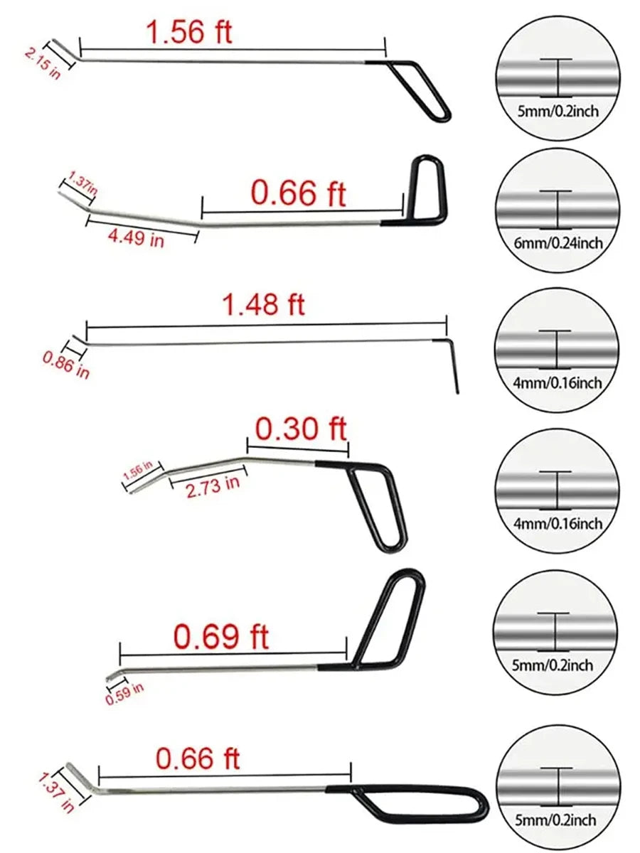 Car Body Dent Repair Hook Rods Removal Tools - Crowbar Kit for Hail Damage Repair
