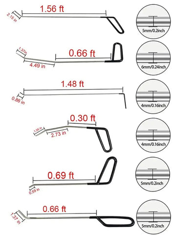 Car Body Dent Repair Hook Rods Removal Tools - Crowbar Kit for Hail Damage Repair