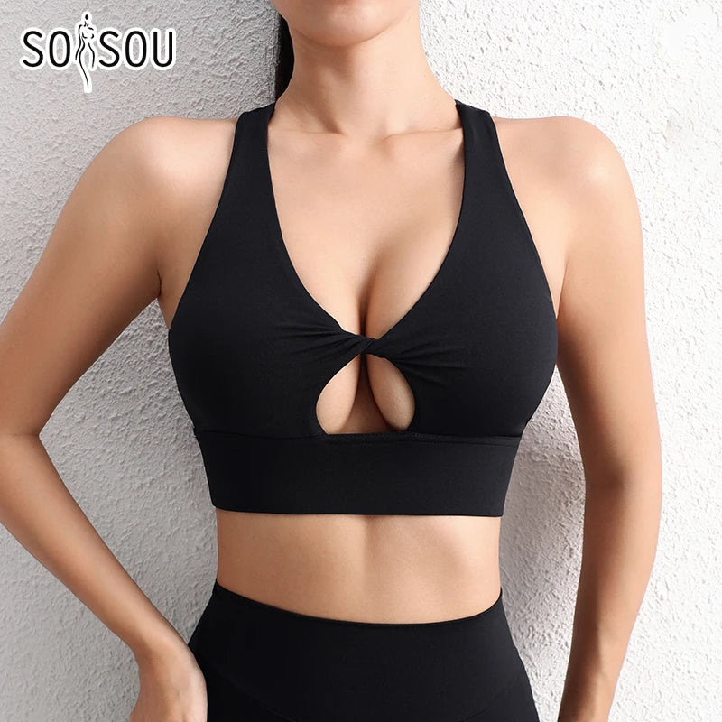 SOISOU Halter Neck Yoga Crop Top Bra - Sexy & Supportive