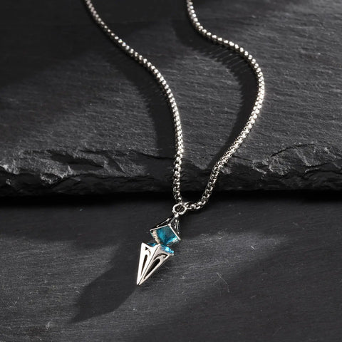 Stylish Blue Stone Necklaces for Men and Women - Stainless Steel Geometric Pendant Collar