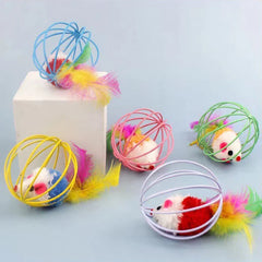 Fun Plush Cat Toy with Colorful Mouse and Ball