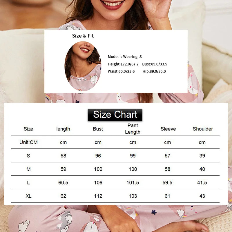 Women’s Cartoon Print Pajama Set with Eye Mask