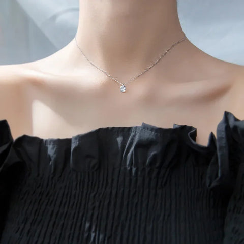 INZATT OL Cute Geometric Round Zircon Choker Pendant Necklace