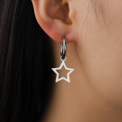 Skyrim Stainless Steel Star Drop Earrings - Gold Color Hoop Earrings for Women and Girls - Minimalist Wedding Jewelry Gift