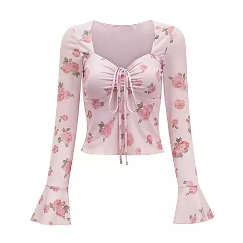 ITOOLIN Women Fit Floral Printed Sweet V-Neck T-shirts