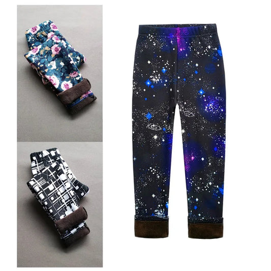 Vintage Floral Fleece Leggings for Girls