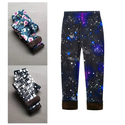 Vintage Floral Fleece Leggings for Girls