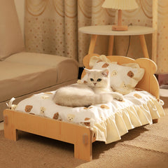 Wooden Cat and Dog Bed with Teddy Bear Pattern - Cozy Indoor Pet Furniture (20*11 inch)