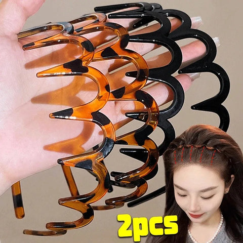 2PCS Fashion Wave Headbands for Women - Solid Color Non-slip Hair Bands