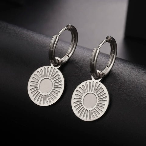 Skyrim Sun Pendant Drop Earrings - Women’s Stainless Steel Gold Color Hoop Earrings - Bohemian Jewelry for New Year Gifts - Wholesale Available