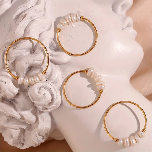 eManco Freshwater Pearl Gold-Plated Round Rings - Elegant Holiday Jewelry Gifts