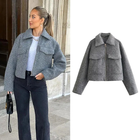 MUJER Tweed Cropped Jassen voor Dames – Stijlvolle Herfst Winter Korte Jas