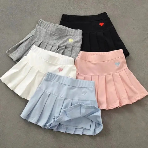 Kids Girls Pleated Culottes Skirt with Safety Pants