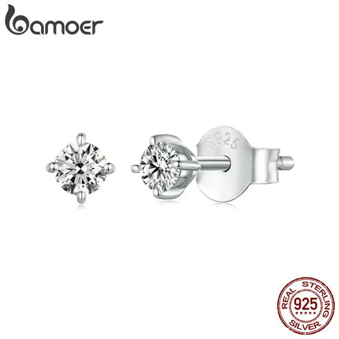 BAMOER Simple Moissanite Stud Earrings – 925 Sterling Silver