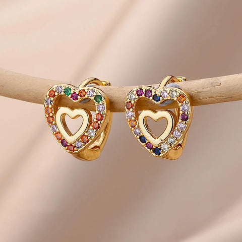 Hollow Zircon Heart Earrings for Women - Luxury Stainless Steel Geometric Jewelry Gift