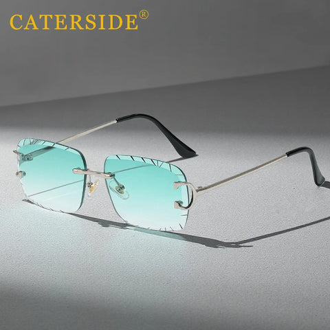 CATERSIDE Randloze vierkante zonnebril met gradiënt - Vintage Punk UV400 herenzonnebril met klein montuur