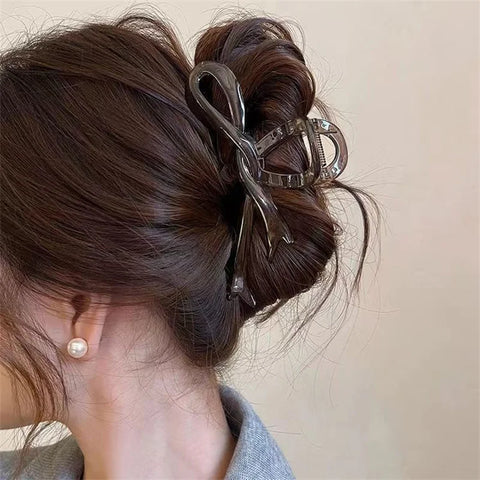 Glossy Acrylic Ribbon Bow Hair Claws - Stylish Hair Accessories for Women