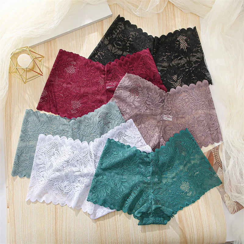 FINETOO 4pcs Lace Floral Boyshorts Underwear for Women