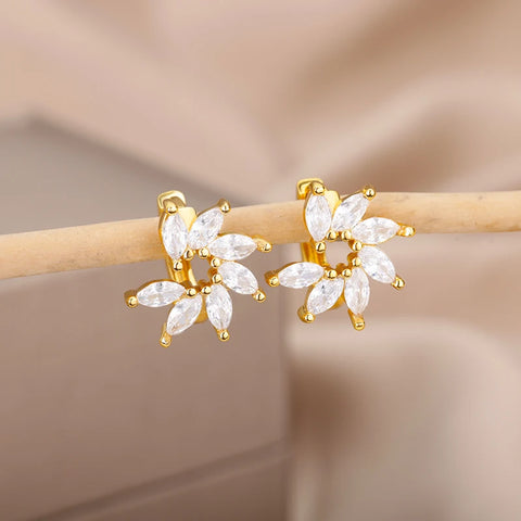 Fashion Zircon Circle Drop Earrings for Women - Gold Stainless Steel Dangle Jewelry Gift