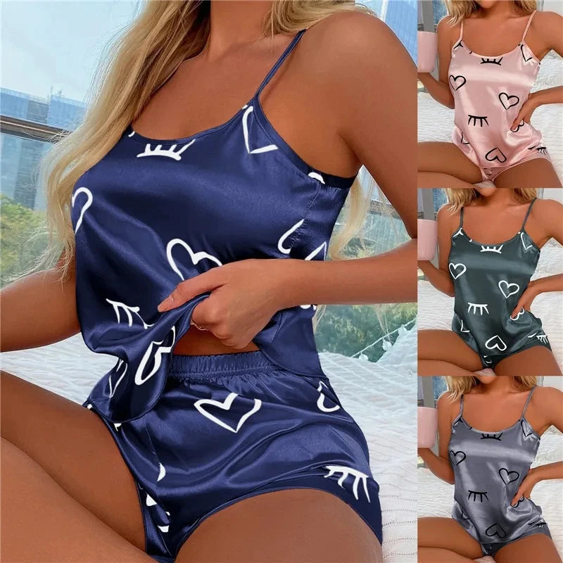 Women Ice Silk Pajamas Set - Comfortable Summer Sleepwear