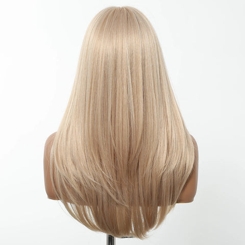 EASIHAIR Long Blonde Synthetic Wigs for Women - Straight Layered Natural Hair Wigs With Bangs