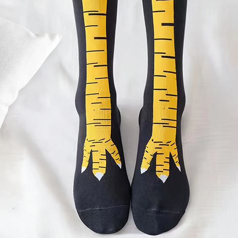 Trendy Cartoon Funny Chicken Claw Knee High Socks for Women - Fitness & Casual