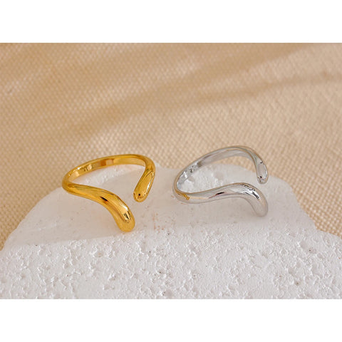 Yhpup Minimalist Stainless Steel Open Chic Adjustable Ring - 18K Golden Fashion Jewelry