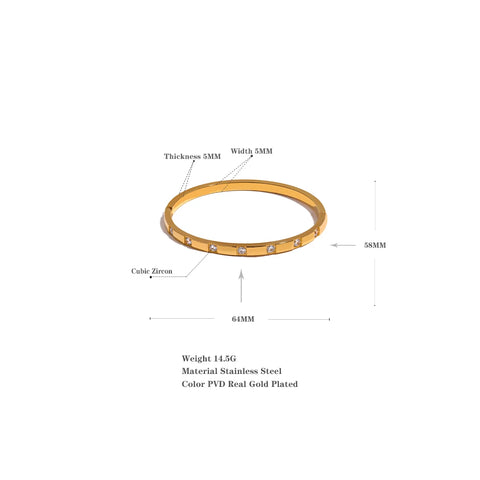 Yhpup Stylish Cubic Zirconia Stainless Steel Wrist Bangle Bracelet - 18K Gold Plated Waterproof Jewelry for Women