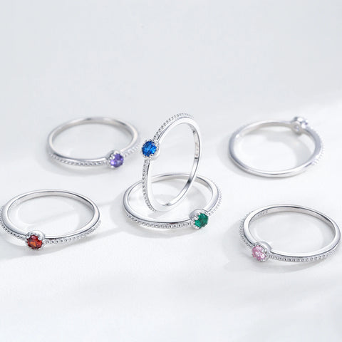 Ailmay 925 Sterling Silver Round Rainbow Zircon Rings