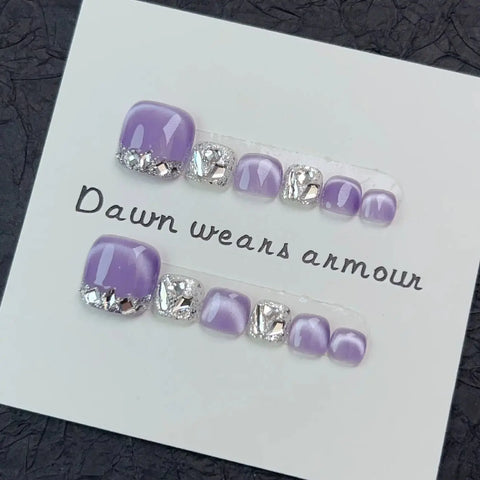 12pcs Handmade Press-On Cat-Eye Toe Nails