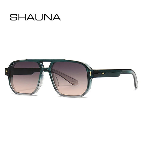 SHAUNA Retro Dubbele Brug Vierkante Zonnebril - Gradiënt UV400 Unisex Designer Zonnebrillen met Klinknagels