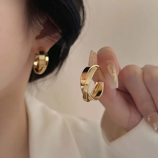 Fashion Metal Geometric Circular Hoop Earrings for Women - Punk Silver Twist C Shape Drop Earrings