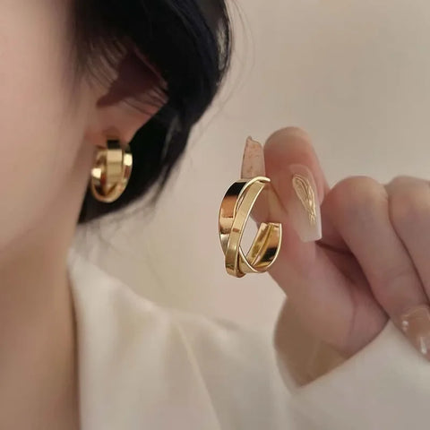 Fashion Metal Geometric Circular Hoop Earrings for Women - Punk Silver Twist C Shape Drop Earrings