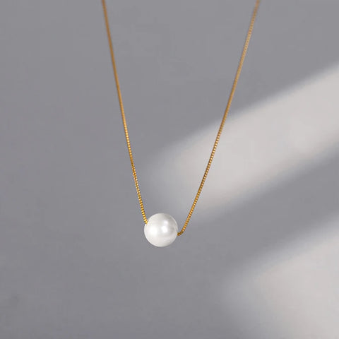 INZATT 925 Sterling Silver Pearl Pendant Choker Necklace