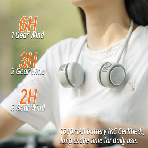 Kinscoter Mini Nekventilator - Draagbare USB oplaadbare 1600mAh koelende nekventilator voor buitenactiviteiten