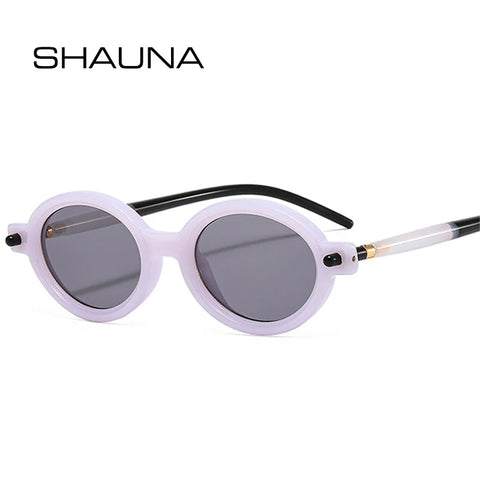 SHAUNA Kleine ovale retro zonnebril - heldere oceaankleurige lens UV400 unisex punk klinknagel zonnebril