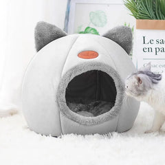 Cute Cat Head Shape Warm Sleep Cave – Cozy Cat House for All Seasons