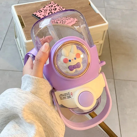 Kawaii Cartoon Kids Water Bottles with Straw - 820ml for School and Travel