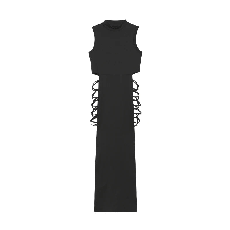 Criss Cross Cut Out Dress – Sexy Bodycon Mock Neck Sleeveless Dress for Women