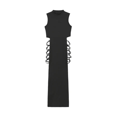 Criss Cross Cut Out Dress – Sexy Bodycon Mock Neck Sleeveless Dress for Women