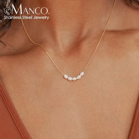 eManco Elegant Gold Pearl Choker Necklace for Weddings and Parties