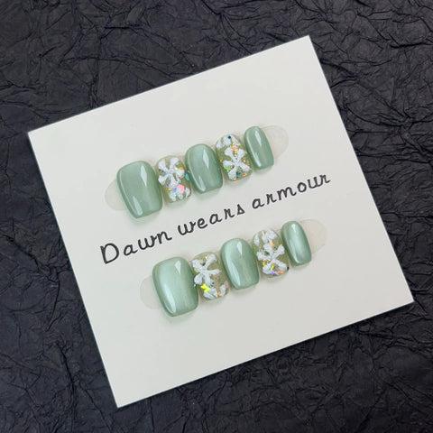 Handmade Press on Nails with Rhinestone Cat-Eye Design