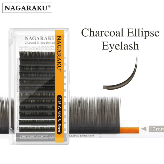 NAGARAKU Flat Ellipse Eyelash Extensions - Matte Gray Black, Super Soft Natural Look
