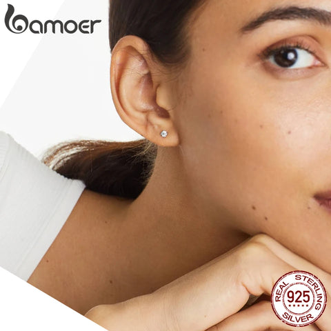 BAMOER Simple Moissanite Stud Earrings – 925 Sterling Silver