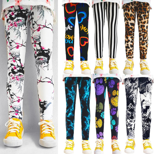 Cute Flower Print Girls Leggings