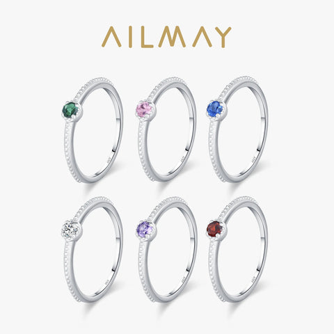 Ailmay 925 Sterling Silver Round Rainbow Zircon Rings