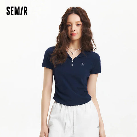 Semir Dames Cropped Poloshirt met Blazerkraag 
